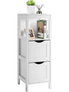 4-tier freestanding white storage cabinet showcasing a smooth top surface and two removable drawers for versatile.