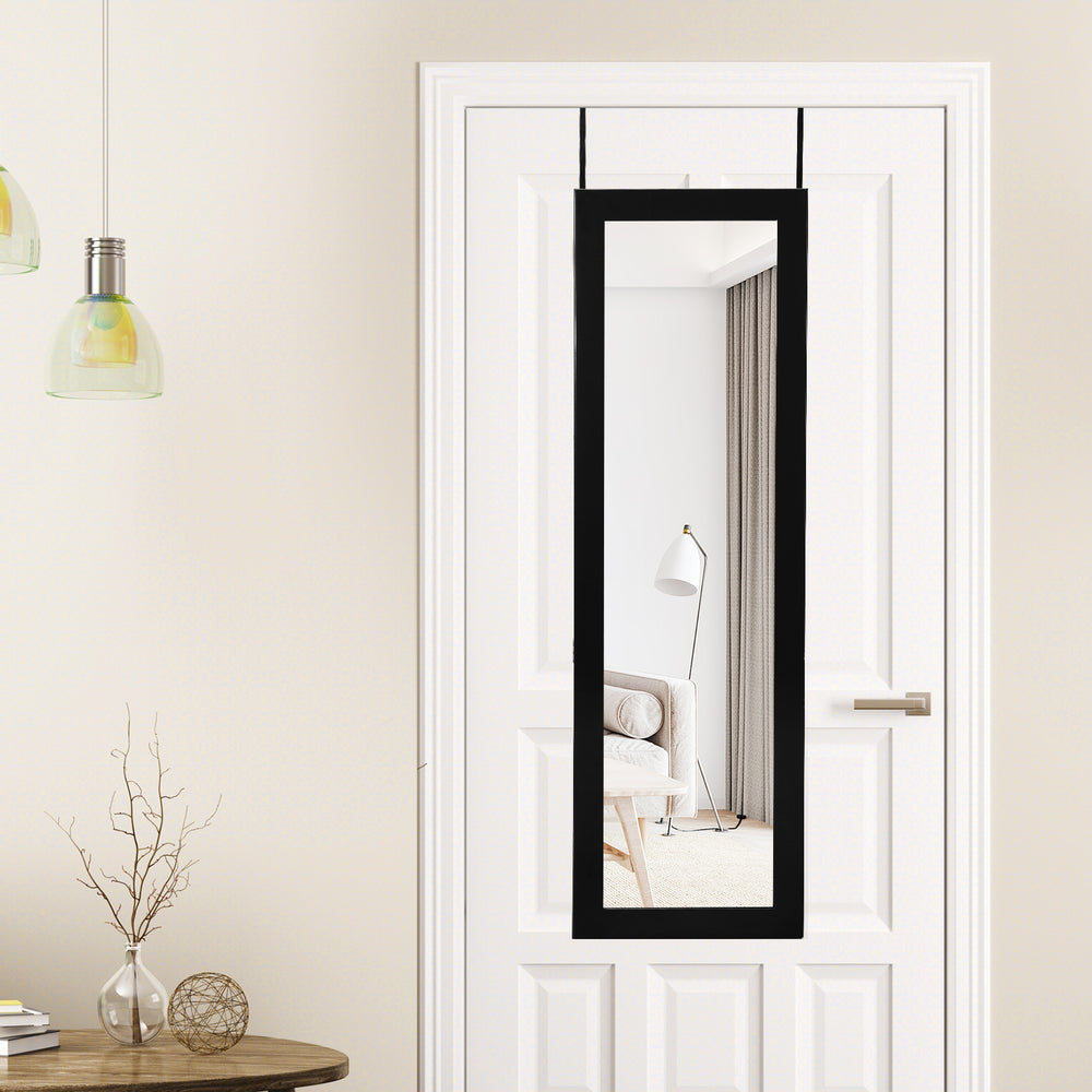 Lockable Wall Door Mounted Mirror Jewelry Cabinet w/LED Lights-Black - Gallery View 1 of 9