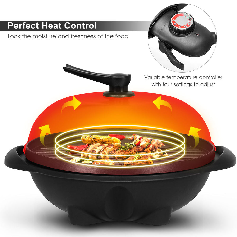 Outdoor electric BBQ grill with removable stand, 240 sq in grill plate, and variable temperature control for easy.