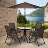 Folding dining chairs with smooth armrests, rust-proof frame, and breathable fabric, ideal for outdoor relaxation.