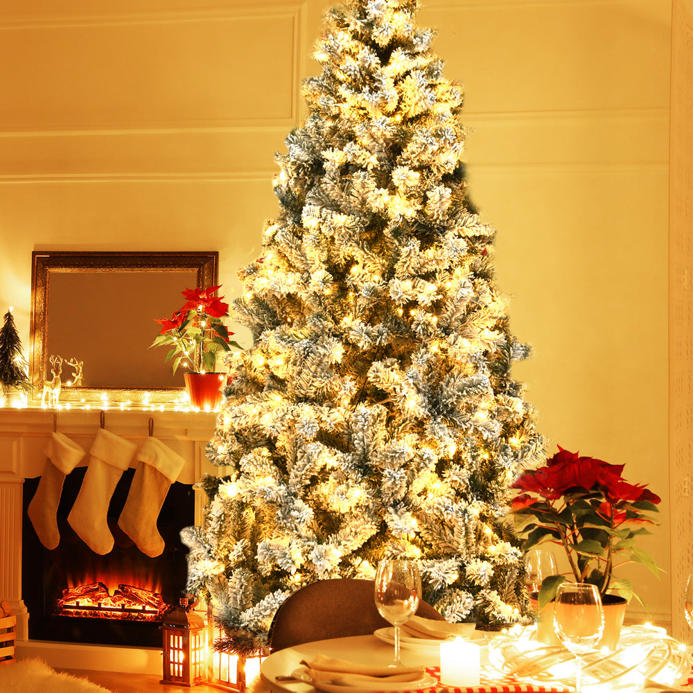 Pre-Lit Premium Snow Flocked Hinged Artificial Christmas Tree-7.5 ft - Gallery View 1 of 9