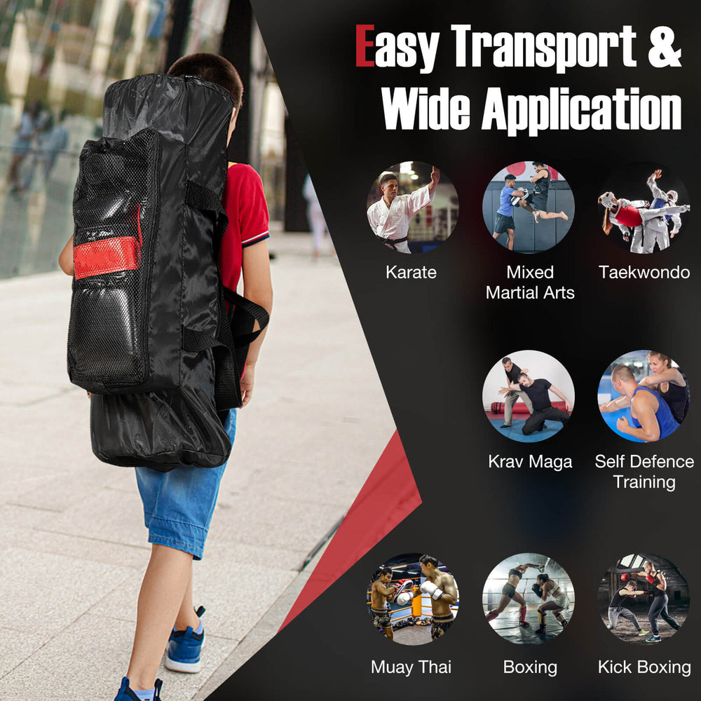 Kids hanging punching bag set in black with gloves, ideal for Karate and Taekwondo training, promoting active.
