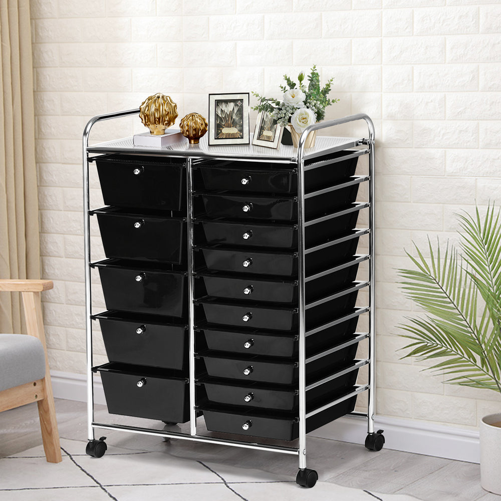 15-Drawer Utility Rolling Organizer Cart Multi-Use Storage-Black - Gallery View 1 of 10