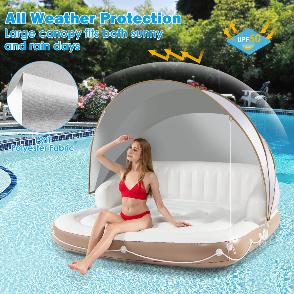 Inflatable pool float lounge with detachable sunshade, 2 cup holders, and durable waterproof PVC for ultimate.