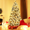 Snow-flocked 6 ft pre-lit artificial Christmas tree with LED lights, perfect for festive home decoration.