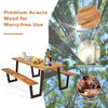 70-inch dining table set made of acacia wood with metal frame, featuring an umbrella hole, perfect for outdoor use.