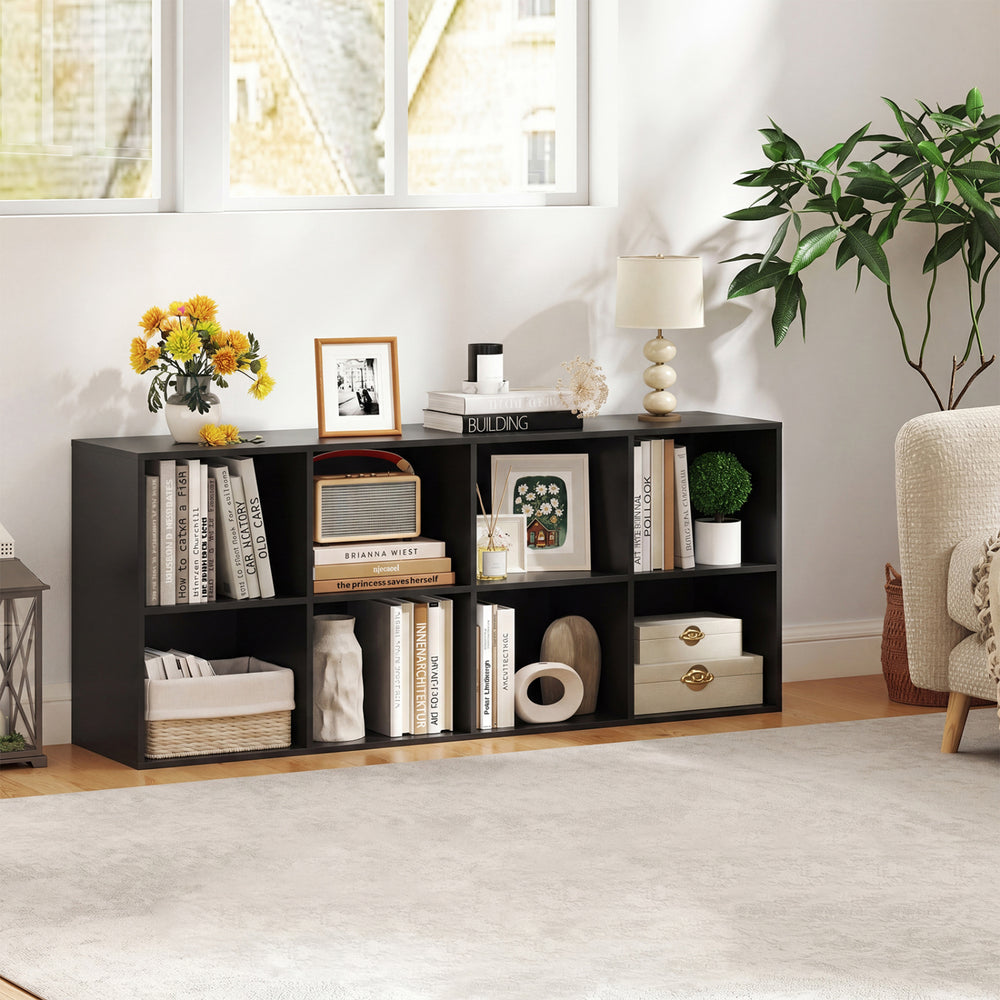 8-Cube Bookcase Bookshelf with 2 Anti-Tipping Kits Storage Organizer-Black - Gallery View 1 of 11