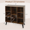 8-cube bookcase in rustic brown with raised support legs, featuring various cube sizes and anti-tipping kits for safety.