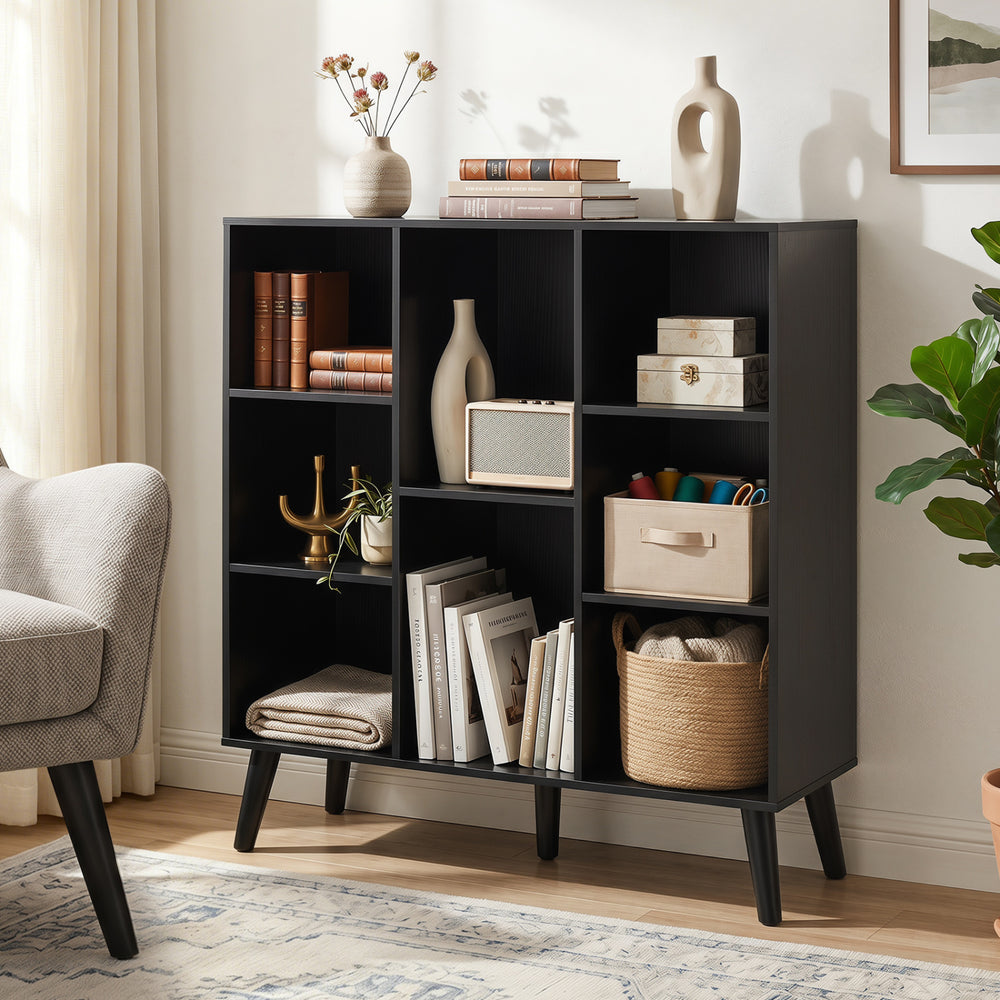 8-Cube Bookcase with Raised Support Legs for Living Room-Black - Gallery View 1 of 10