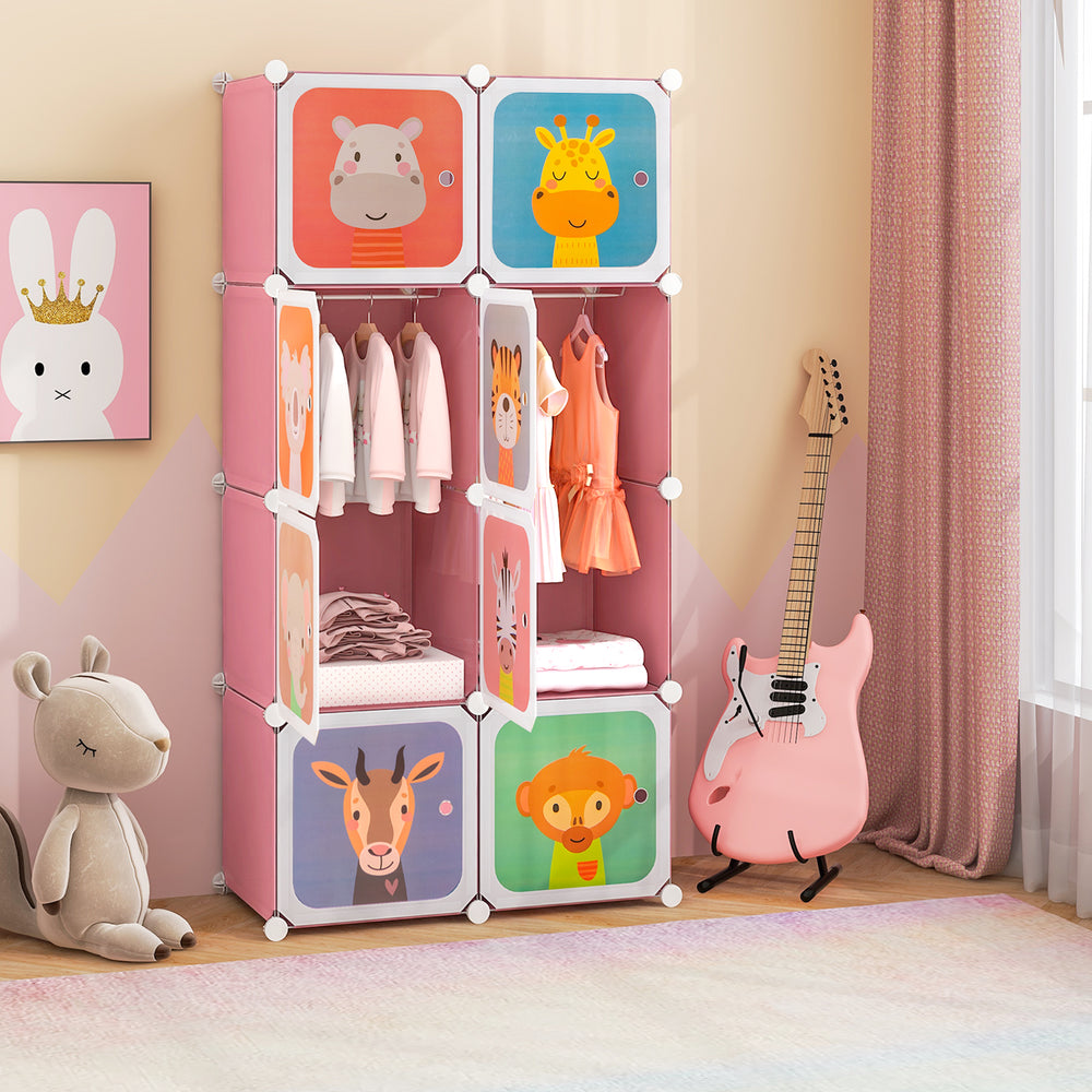 8-Cube Kids Wardrobe Closet with Clothes Hanging Section and Doors-Pink - Gallery View 1 of 11