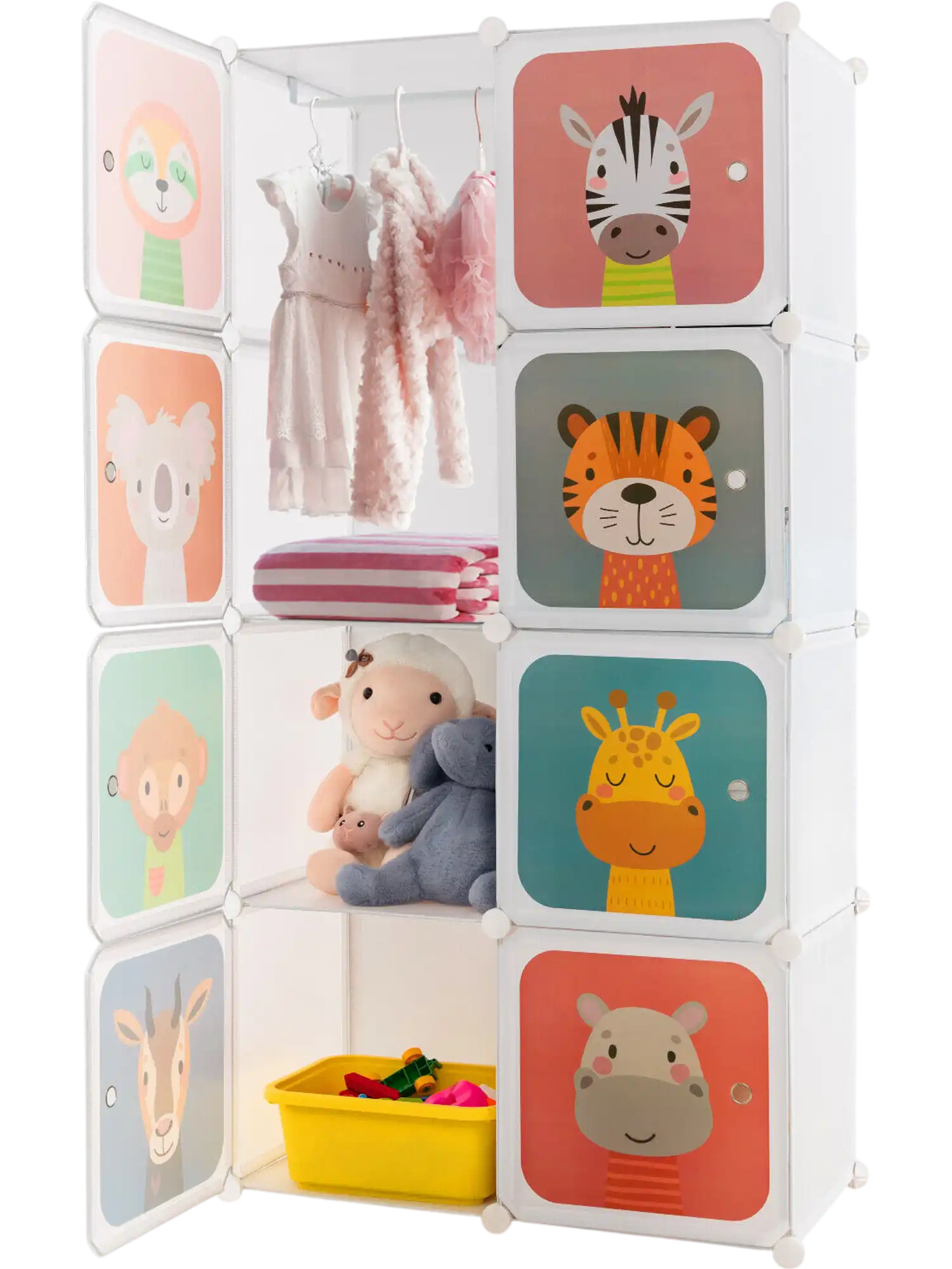 Costway 8-Cube Kids Wardrobe Closet with Hanging Section Doors 79164583 New