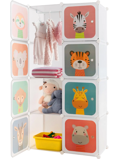 Costway 8-Cube Kids Wardrobe Closet with Hanging Section Doors 79164583 New