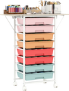 8-drawer rolling storage cart with a spacious tabletop and 4 universal wheels for easy mobility and organization.