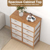 8-drawer dresser with removable fabric bins in beige, featuring a spacious top for display and sturdy bamboo frame.