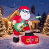 Santa Claus inflatable decoration playing guitar with bright LED lights, perfect for holiday yard displays.