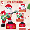 Santa Claus inflatable decoration playing guitar with amplifier, bright LED lights, perfect for holiday yard displays.