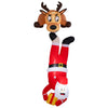 Inflatable climbing Santa and reindeer with built-in LED lights, a festive roof decoration for indoor or outdoor use.