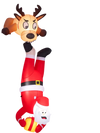 Climbing Santa Claus and reindeer inflatable decoration with bright LED lights for rooftop or porch displays
