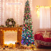 8 ft pre-lit Christmas pencil tree with colorful fiber optics, featuring vibrant branch tips for festive corner.