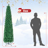 8 ft pre-lit Christmas pencil tree with colorful fiber optics, featuring a slim design for space-saving in any setting.