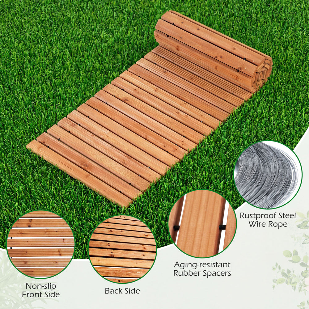 8 FT Wooden Garden Pathway with Non-Slip Surface for Patio - Gallery View 10 of 11