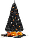 Black artificial Halloween Christmas tree with LED lights, showcasing a spooky design for festive home decor.
