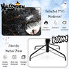 Black artificial Halloween Christmas tree with PVC branch tips and cool white LED lights, featuring a sturdy metal base.