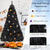 Black artificial Halloween Christmas tree with PVC branch tips, pre-lit with cool white LED lights for festive displays.