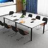 Large 8 feet conference room table in white, seating up to 10 people, featuring cable grommets and sturdy metal frame.