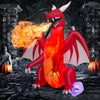 8-foot inflatable red dragon with wings, glowing skull, and flame-like light effect for Halloween decorations.