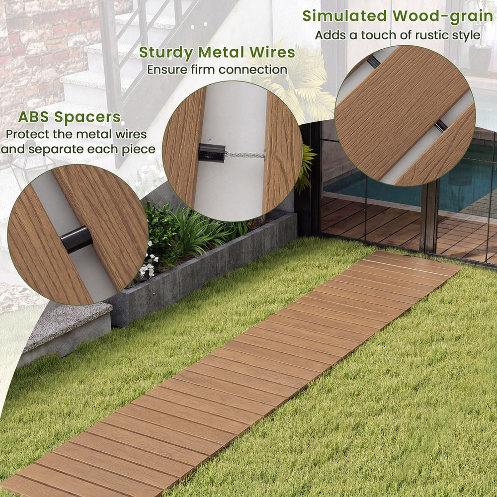 8-foot outdoor pathway boardwalk in brown, featuring simulated wood-grain and sturdy metal wires for durability.