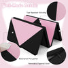 Folding gymnastics mat in black and pink with waterproof PU leather, removable cover, and tear-resistant stitching.