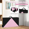 Foldable 8 feet black and pink PU leather gymnastics mat with carry handles, ideal for fitness and kids' play.