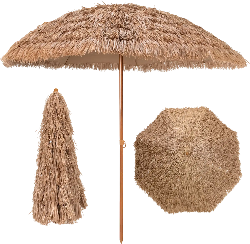 8 Feet Patio Thatched Tiki Umbrella Hawaiian Hula Beach Umbrella