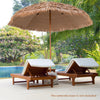 Thatched 8-foot patio umbrella with a durable polyester canopy, providing sun protection for outdoor relaxation.