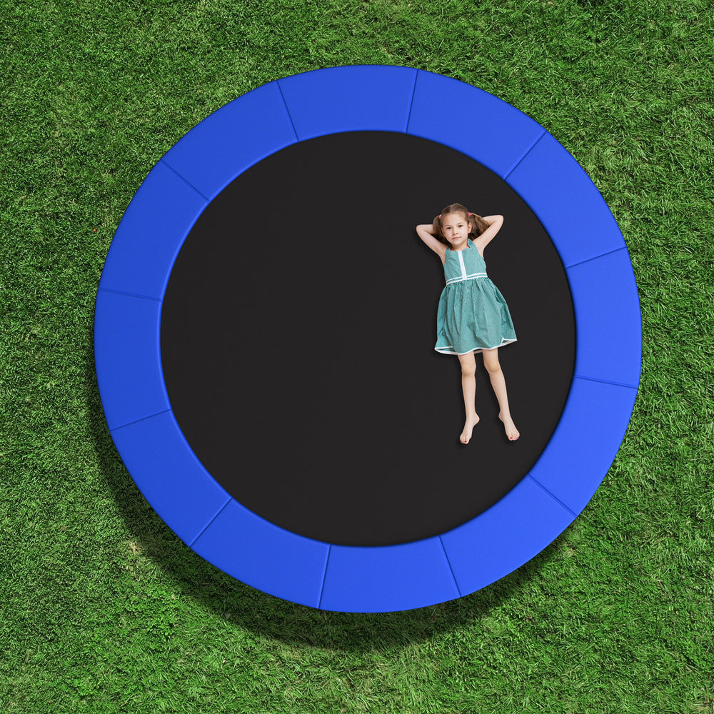 Blue 8 feet trampoline safety pad with fixing straps, featuring thick EPE foam for comfort and edge-to-edge protection.