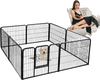 8-panel 24-inch height pet fence in black, featuring a door and locking latch, ideal for indoor and outdoor use.