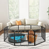 8-panel 24-inch height pet fence in a living room, showcasing its robust metal frame and compact foldable design for.