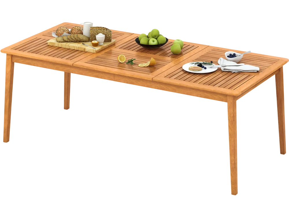 8-Person Outdoor Acacia Wood Dining Rectangular Bistro Table with Umbrella Hole