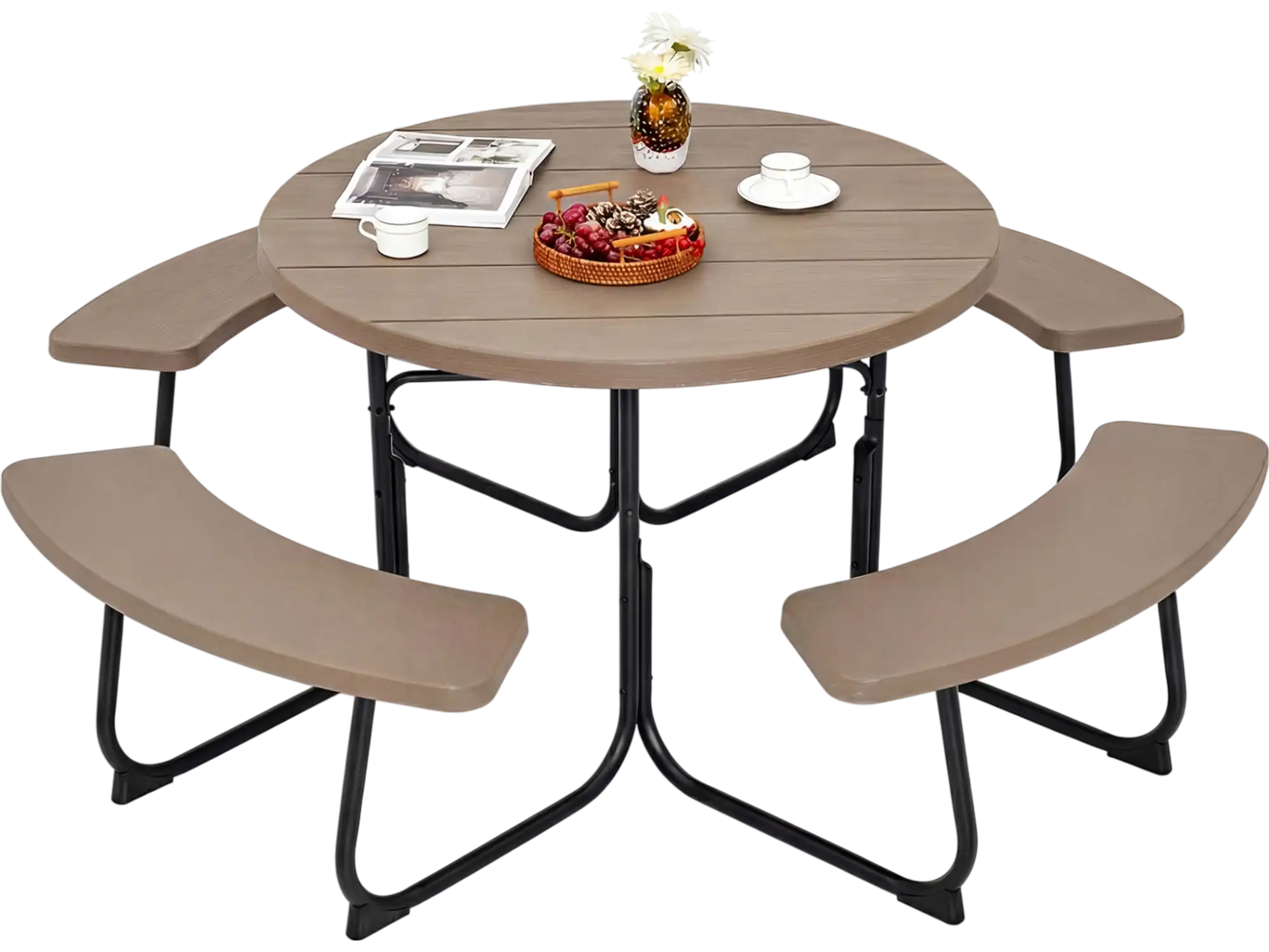 Costway 8-Person Outdoor Picnic Table Bench Set w/ Umbrella Hole 72948561 New
