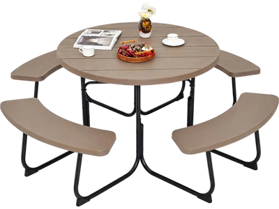 Costway 8-Person Outdoor Picnic Table Bench Set w/ Umbrella Hole 72948561 New