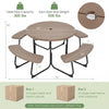 Rustic brown 8-person outdoor picnic table set with umbrella hole, featuring a durable HDPE top and metal frame.