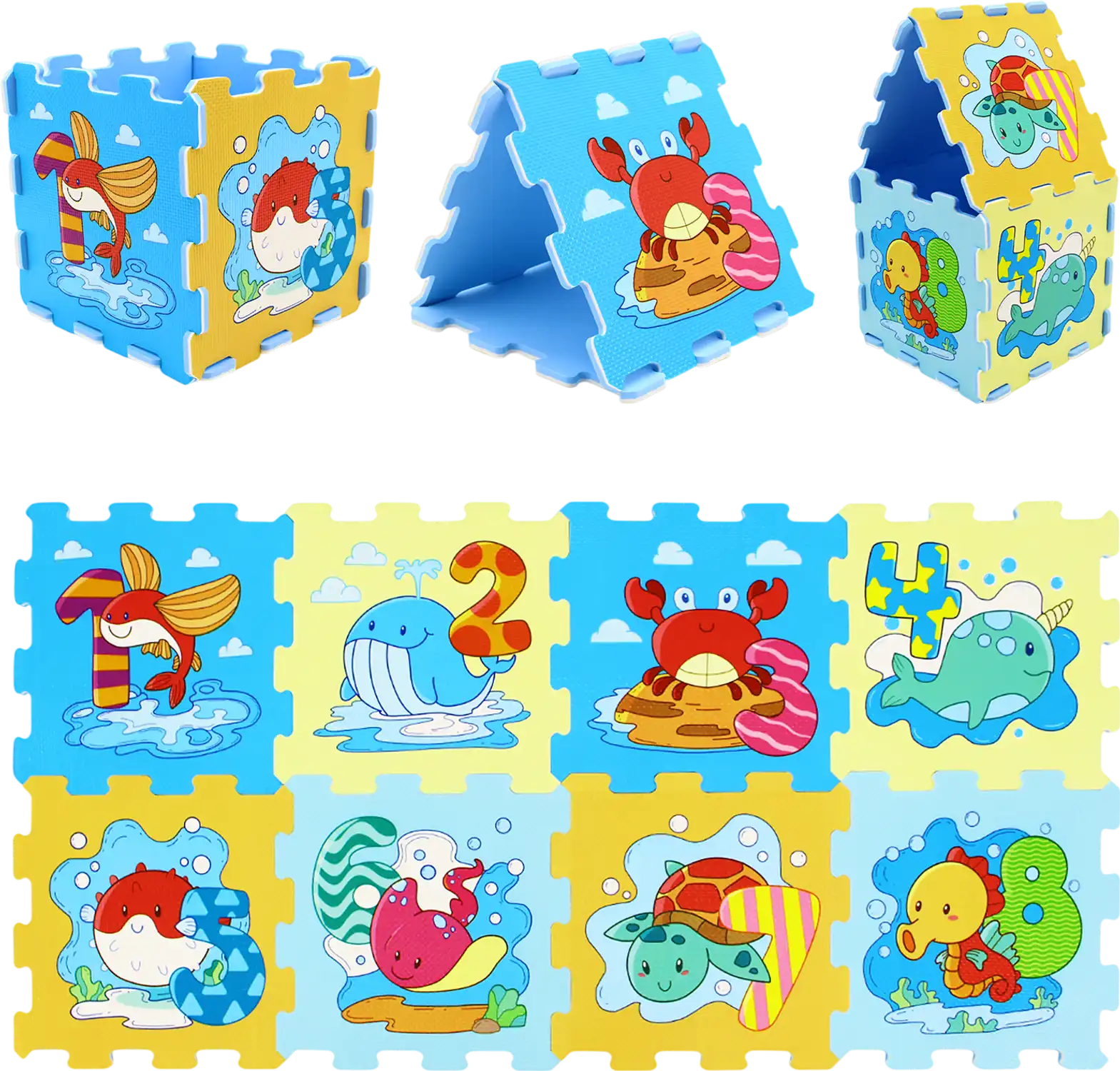 Costway 8-Piece Educational Interlocking Baby Play Mat Animals Numbers 69913847 New