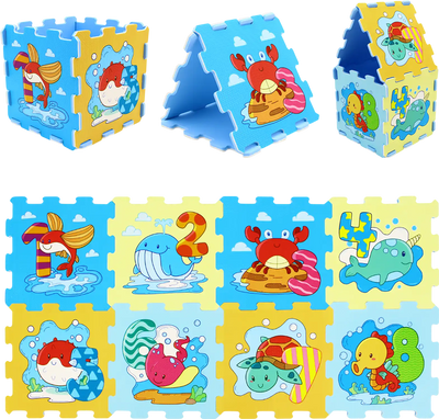 Costway 8-Piece Educational Interlocking Baby Play Mat Animals Numbers 69913847 New