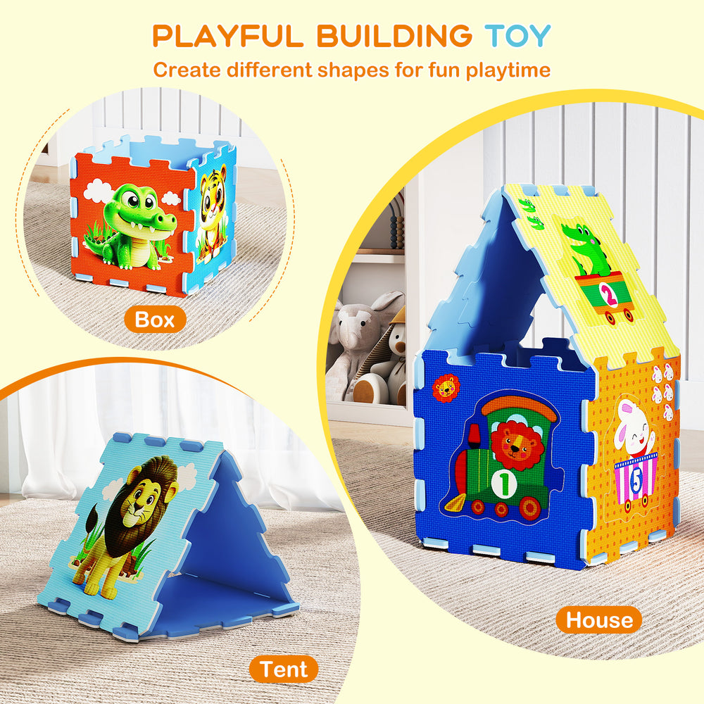 Colorful 8-piece educational animal interlocking play mat for interactive play, promoting cognitive development and.