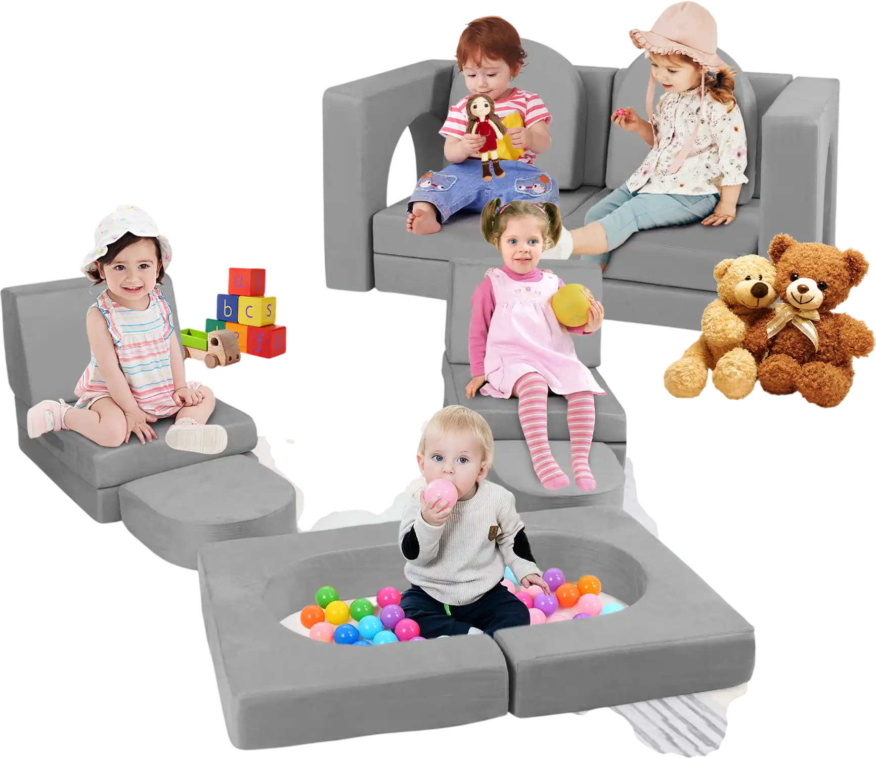 Costway 8-Piece Modular Kids Play Couch Gray 45281379 New