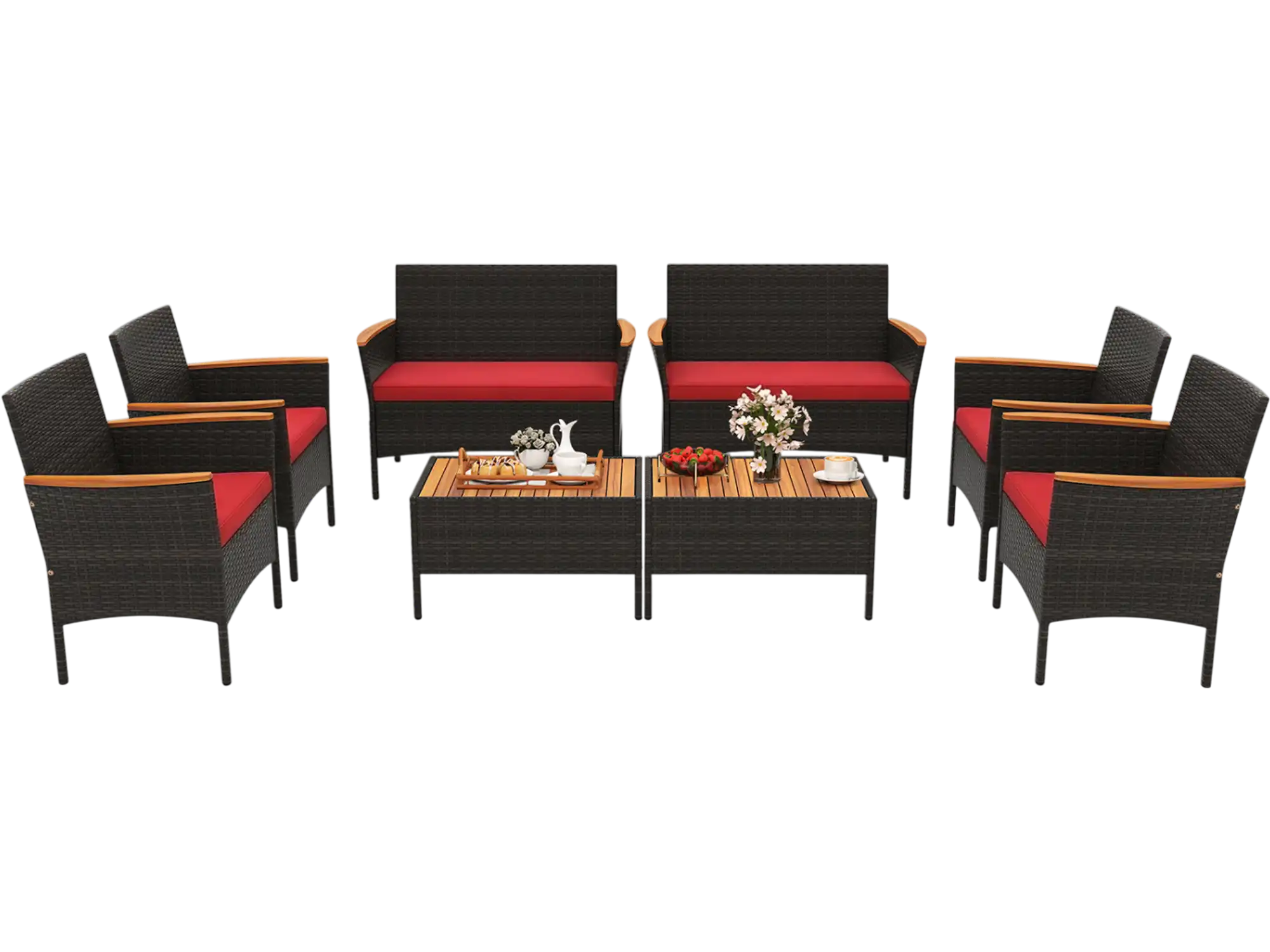 Costway 8-Piece Patio Wicker Rattan Sofa Set Chairs Loveseats Tables 44697101 New