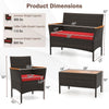 Product dimensions of the 8 Piece Patio Wicker Sofa Set, featuring robust metal frame and elegant acacia wood details.