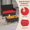 Red cushion detail of the 8-piece patio wicker sofa set with PE rattan, featuring zippered covers for easy cleaning.