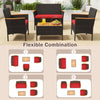 Flexible arrangement of the 8-piece patio wicker sofa set, showcasing two chairs and a loveseat with red cushions for.